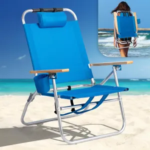 VINGLI 13" Aluminum Backpack Beach Chair – Tall Beach Chairs for Adults, Portable with Adjustable Straps, 3-Position Reclining, Cup Holder, High Lightweight Beach Chairs for Beach，Camping, Picnic