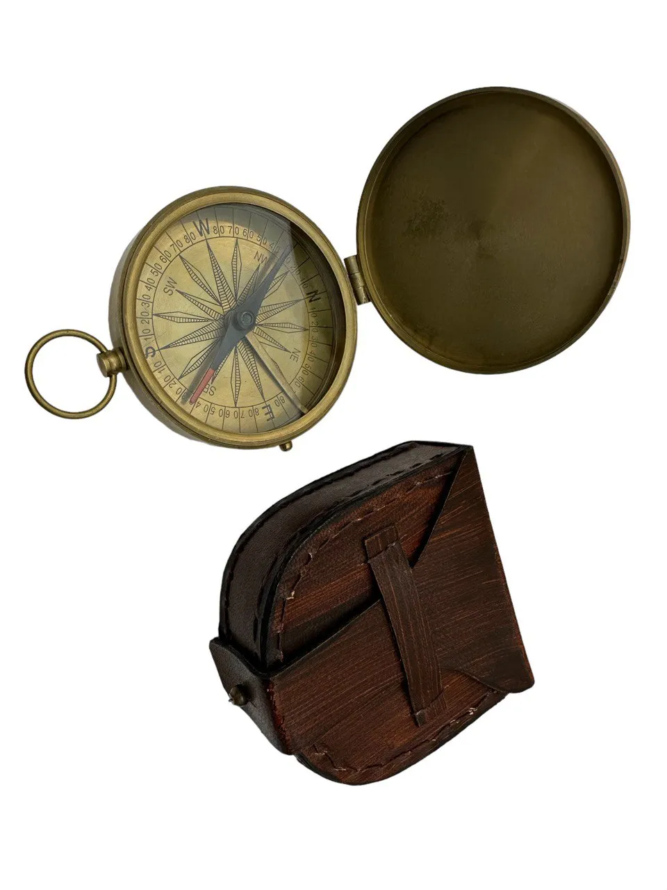 Vintage brass compass w/ Leather Case