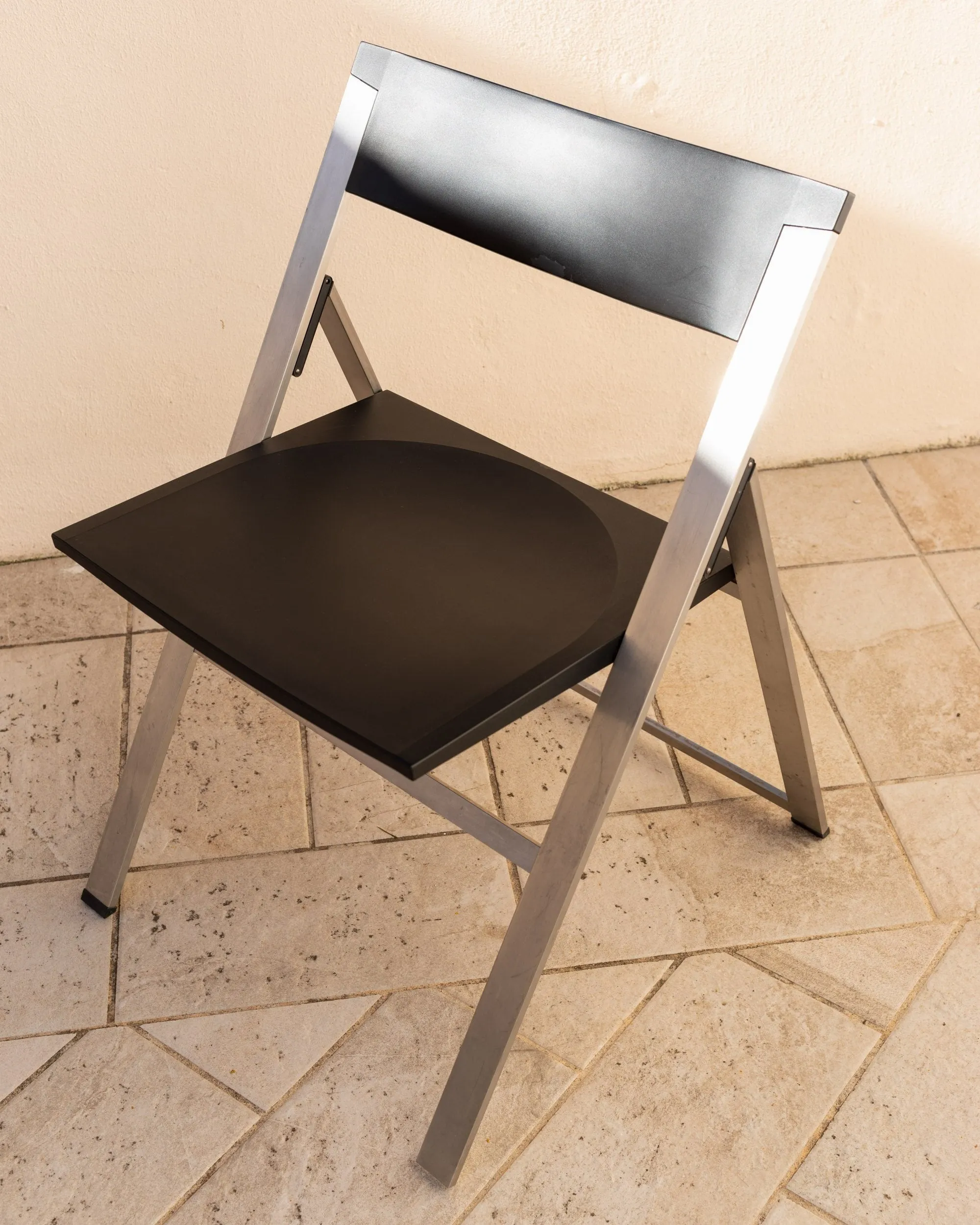 Vintage Klappstuhl P08 von Justus Kolberg für Tecno Schwarz, Stahl, Kunststoff