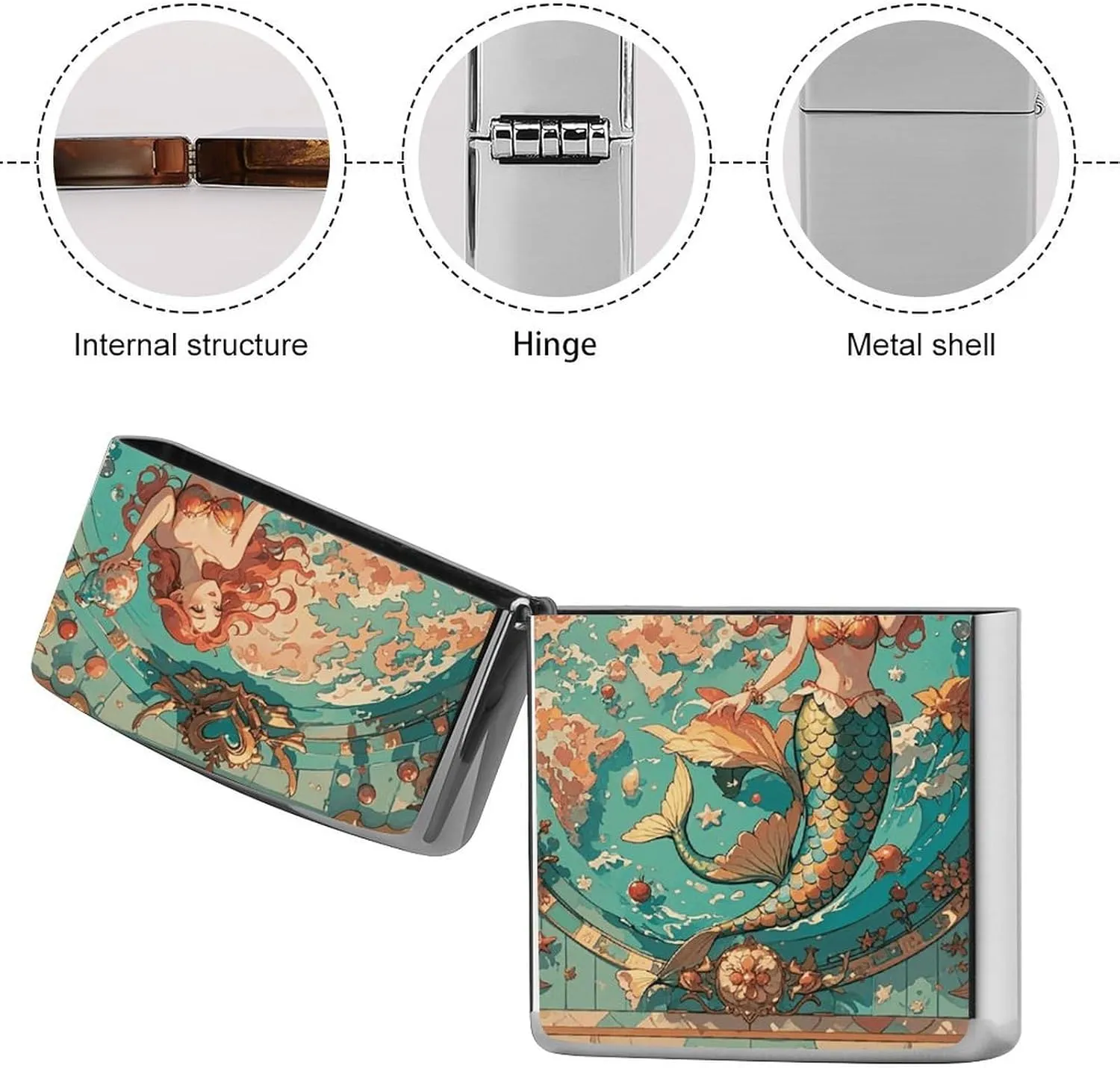 Vintage Outer Banks Map with Mermaids Lighter Case Personalized Double-Sided Lighter Cover Metal Protector Reusable Graffiti Lighters Sleeve