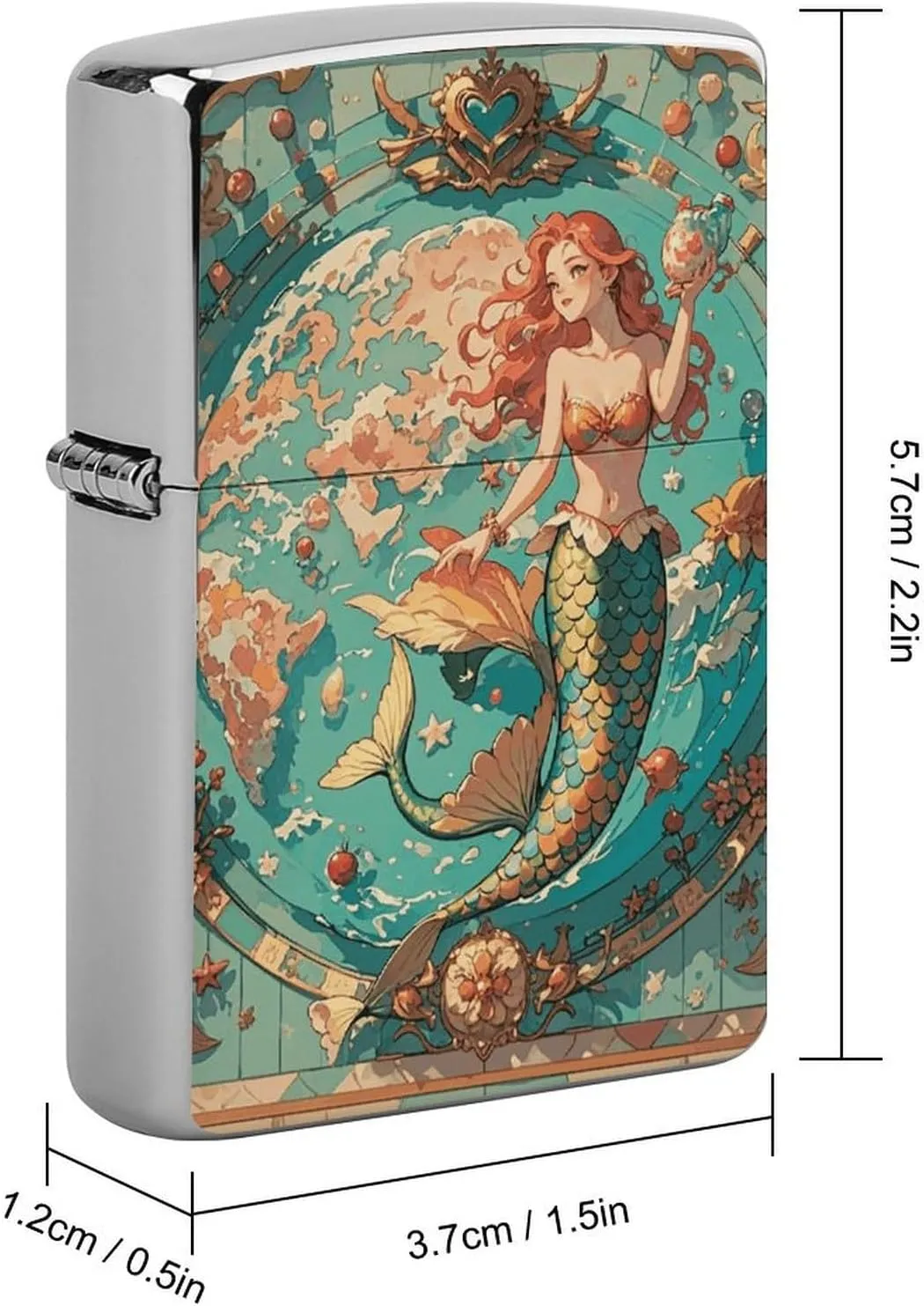 Vintage Outer Banks Map with Mermaids Lighter Case Personalized Double-Sided Lighter Cover Metal Protector Reusable Graffiti Lighters Sleeve