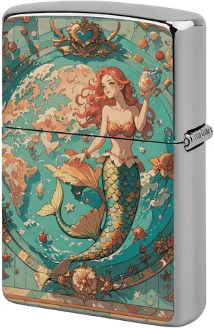 Vintage Outer Banks Map with Mermaids Lighter Case Personalized Double-Sided Lighter Cover Metal Protector Reusable Graffiti Lighters Sleeve