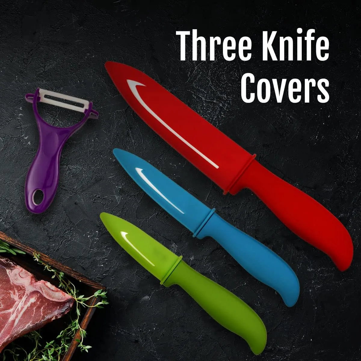 Vos Ceramic Knife Set 4 Pcs Ceramic Knives Set For Kitchen, Kitchen Knives With Peeler, Paring Knife 3", 4", 6", Inch Multi-Color Red, Blue, Green, Purple