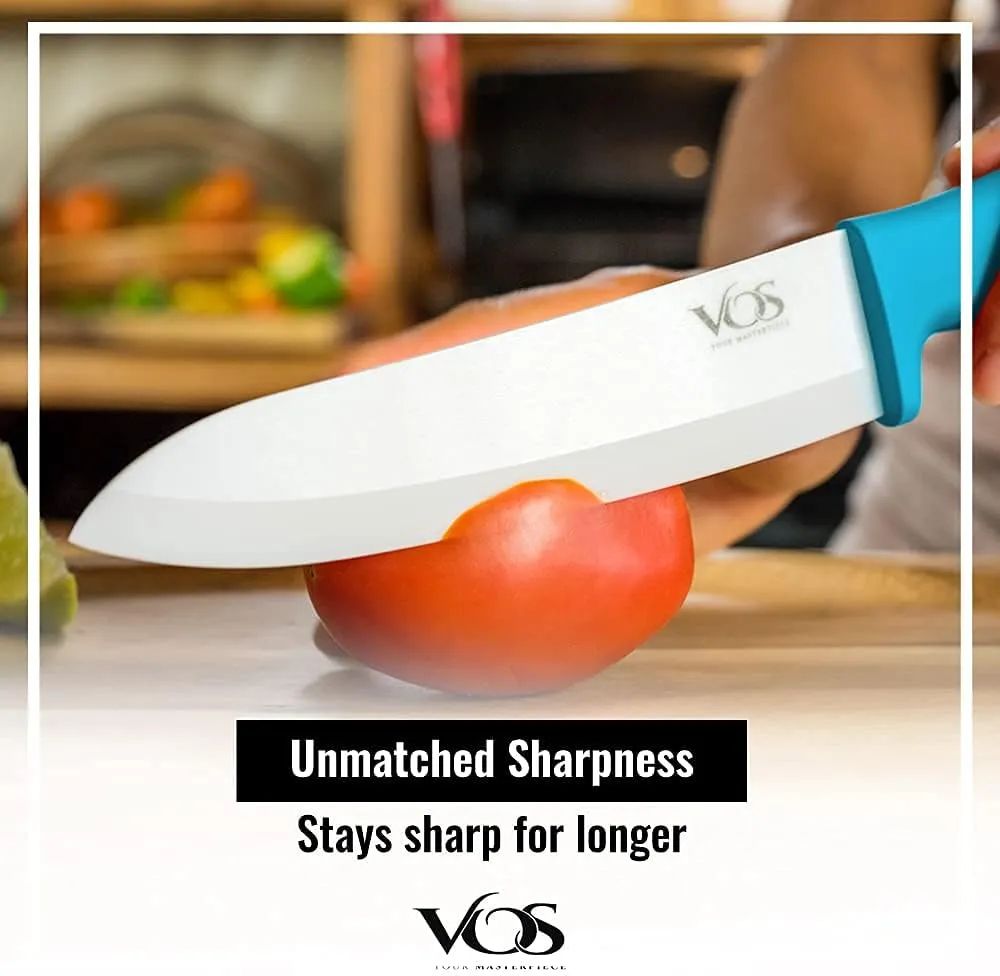 Vos Ceramic Knife Set 4 Pcs Ceramic Knives Set For Kitchen, Kitchen Knives With Peeler, Paring Knife 3", 4", 6", Inch Multi-Color Red, Blue, Green, Purple