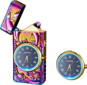 Watch Lighter, Electric Dual Arc Plasma Lighter with Clock, Flashlight and USB Rechargeable Battery for Candles, Incense, Camping, Gift for Women and Men (Dolphin Mutil)
