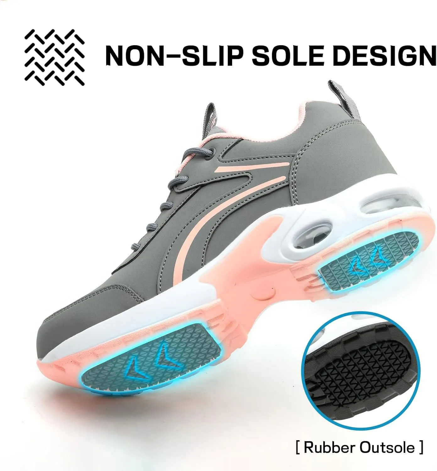 Waterproof Steel Toe Shoes for Women Non-Slip Puncture-Proof Work Safety Shoes Sneakers Comfortable Lightweight Fashion Footwear for Construction Industrial Shoes