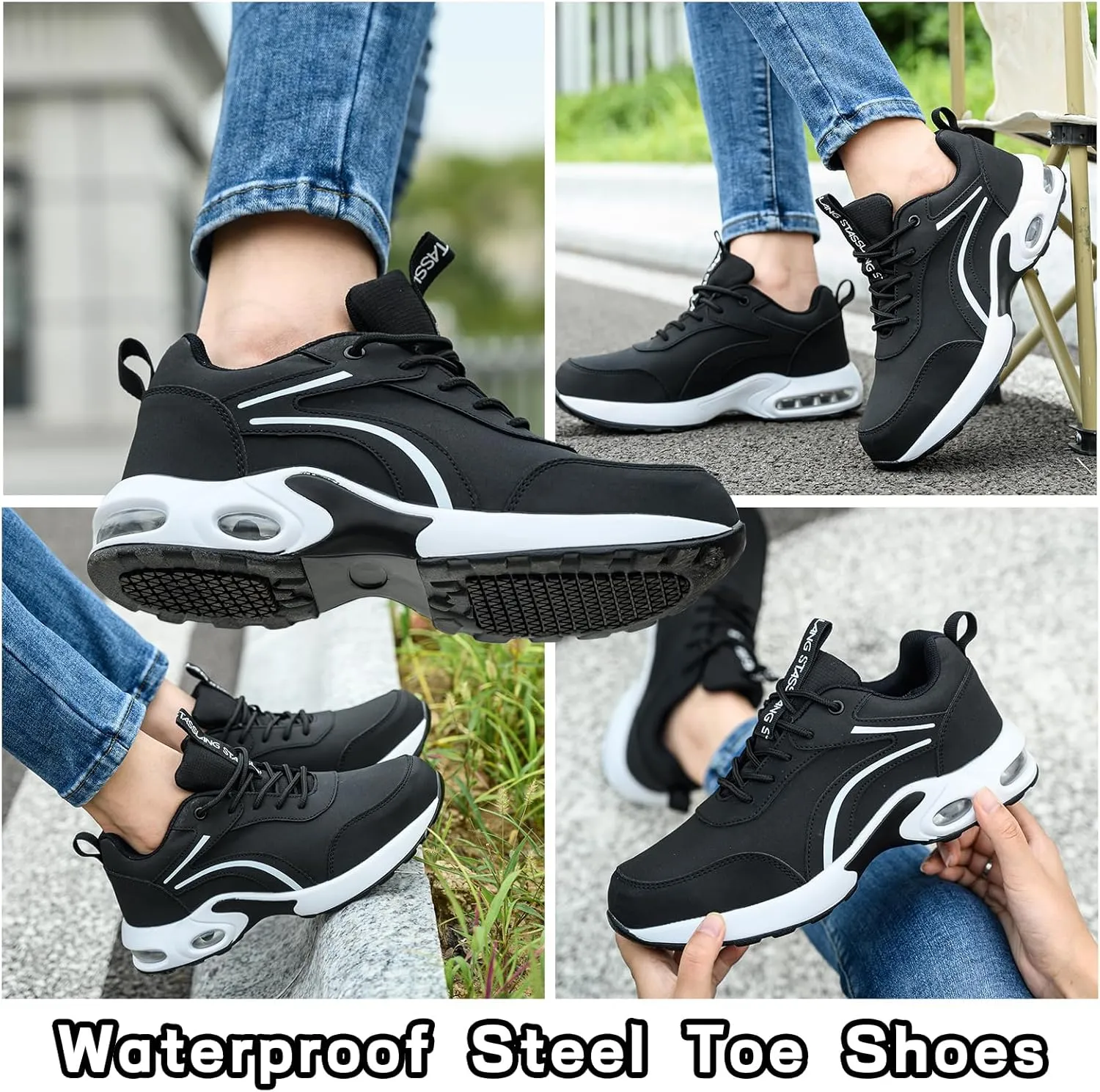 Waterproof Steel Toe Shoes for Women Non-Slip Puncture-Proof Work Safety Shoes Sneakers Comfortable Lightweight Fashion Footwear for Construction Industrial Shoes