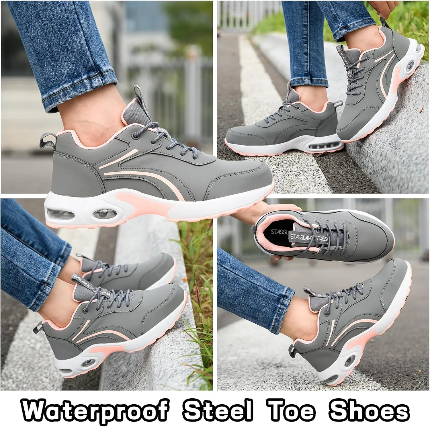 Waterproof Steel Toe Shoes for Women Non-Slip Puncture-Proof Work Safety Shoes Sneakers Comfortable Lightweight Fashion Footwear for Construction Industrial Shoes