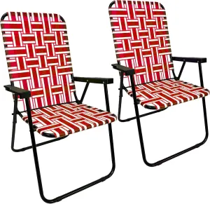 Web Chair – Lightweight & Portable – Retro Style Lawn Chair – High Back Design - Outdoor Chair for Backyard, Camping, Sporting Events, Concerts, Football Games – Easy Folding (Red) 2 Pack