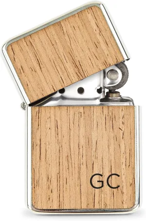Weddingstar Custom Wood Wrapped Metal Windproof Personalized Lighter with Gift Box Dark Wood - Initials