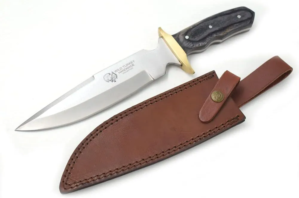 Wild Turkey Handmade 13” Classic Wood Handle Stainless Steel Hunting Fix Blade Outdoor Survival Knife. (Black)