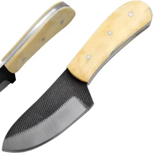 Wild Turkey Handmade 7-inch Full-tang Fixed Blade, Bone Handle Hunting Knife with Leather Sheath for Camping, Hiking, Survival (BN)