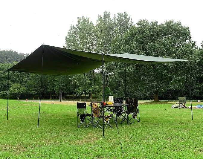 Wind Tour Portable Multifunctional Outdoor Camping Traveling Awning Backpacking Tarp Sunshade Lightweight UV Protection and PU 3000mm Waterproof Rain Fly Tarp Shelter (177×177 inches)