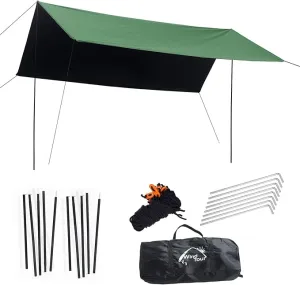 Wind Tour Portable Multifunctional Outdoor Camping Traveling Awning Backpacking Tarp Sunshade Lightweight UV Protection and PU 3000mm Waterproof Rain Fly Tarp Shelter (177×177 inches)