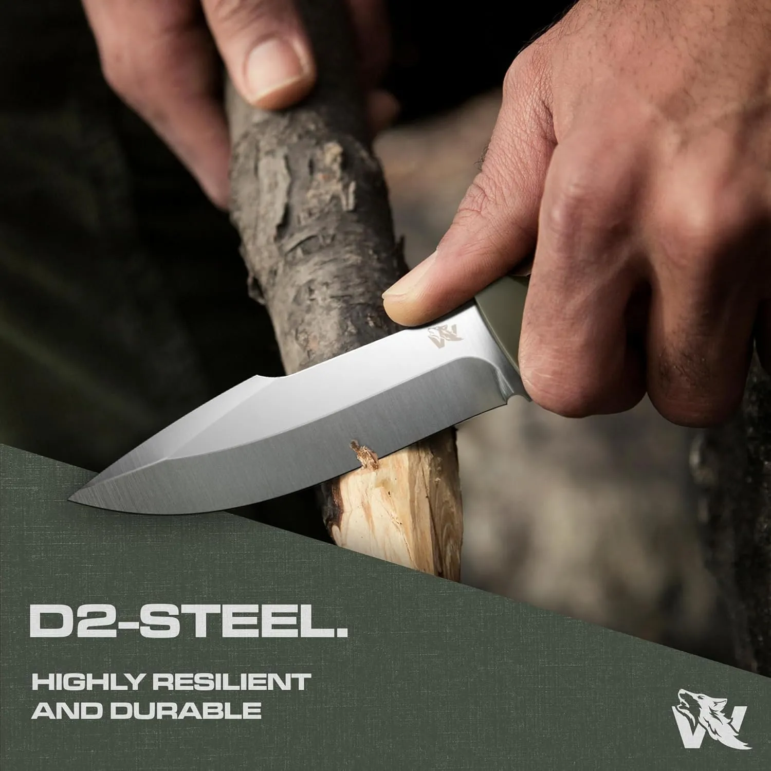 WOLF-I Full Tang Survival Knife with Sheath - Stylish Tactical Fixed Blade - Made of D2 Steel - Bushcraft and Camping Knife Survival - Perfect EDC Outdoor Knife with TPE Handle