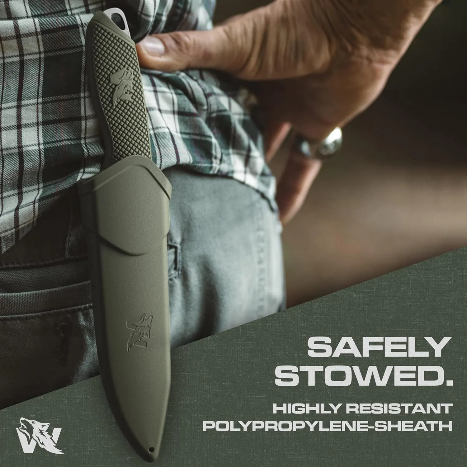 WOLF-I Full Tang Survival Knife with Sheath - Stylish Tactical Fixed Blade - Made of D2 Steel - Bushcraft and Camping Knife Survival - Perfect EDC Outdoor Knife with TPE Handle