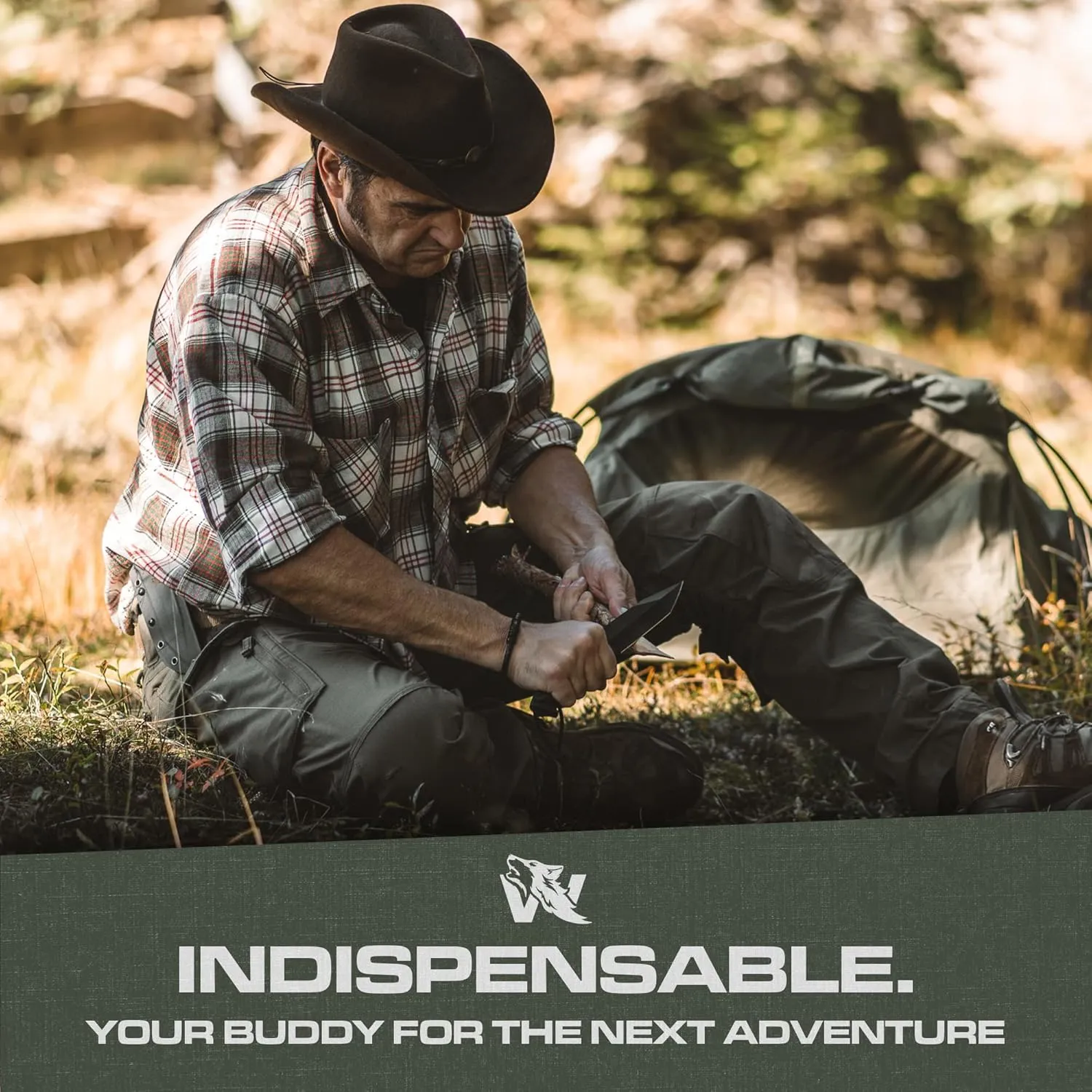WOLF-I Full Tang Survival Knife with Sheath - Stylish Tactical Fixed Blade - Made of D2 Steel - Bushcraft and Camping Knife Survival - Perfect EDC Outdoor Knife with TPE Handle