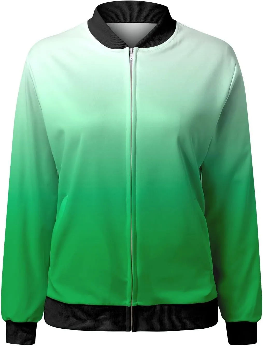 Women Fall Trendy Bomber Jacket Stand Collar Zip Up Windproof Floral Outerwears Long Sleeve Loose Casual Y2K Outwears