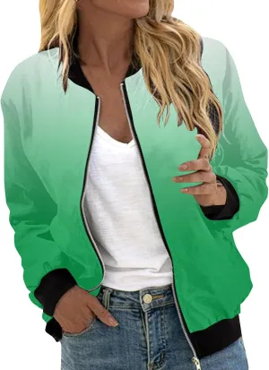Women Fall Trendy Bomber Jacket Stand Collar Zip Up Windproof Floral Outerwears Long Sleeve Loose Casual Y2K Outwears