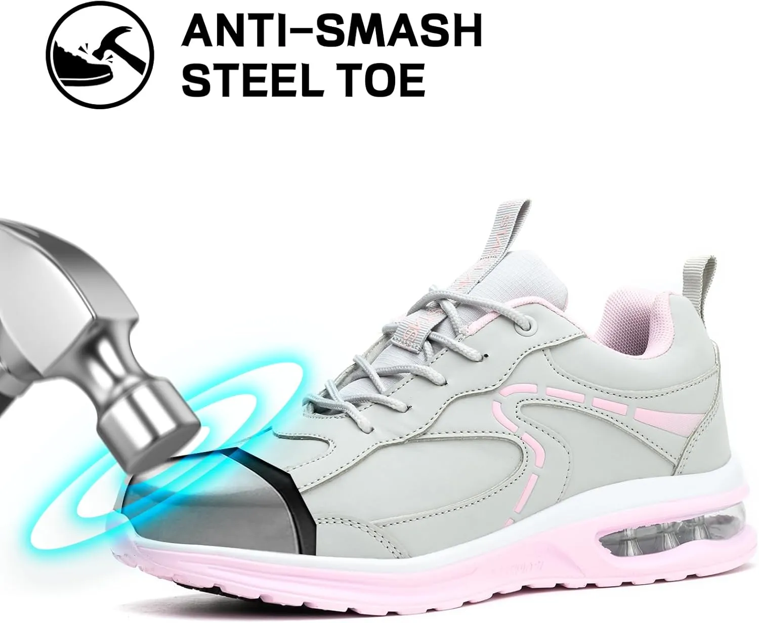 Women's Waterproof Steel Toe Work Safety Shoes, Non-Slip, Puncture-Proof, Comfortable, Lightweight, Fashion Footwear, Construction, Industrial Shoes