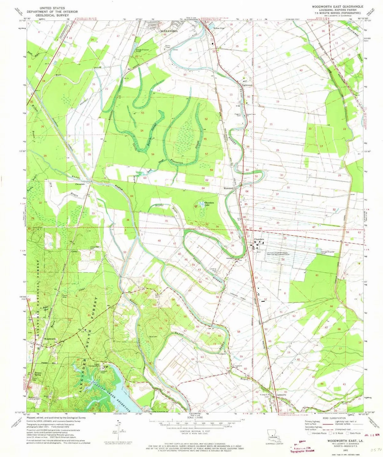 Woodworth East LA topo map, 1:24000 Scale, 7.5 X 7.5 Minute, Historical, 1972, Updated 1974, 26.8 x 22.9 in