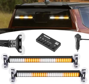 Wsays 2pcs 15.7 Inch Universal Interior Front/Rear Window 144LEDs Amber White Emergency Hazard Warning Strobe Lights Compatible with Trucks Pickup SUV Boat Vehicle