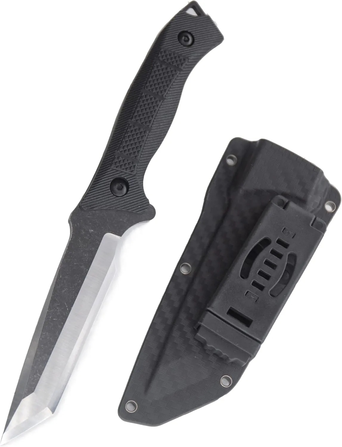 WT02 Full Tang Tactical Survival Knives with Kydex Sheath, Fixed Blade Outdoor Duty Tanto Knife 420HC Stonewashed Steel Field Knife ABS Handle for Camping, Hunting, Hiking