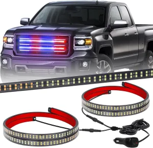 XRIDONSEN 2PCS 24 inch Truck Grill Police Lights Strip 288 LED Red Blue Emergency Strobe Lights Flashing Warning Hazard Caution Safety Grille Lights w/Waterproof Tube for Vehicles Trucks Pickup SUV