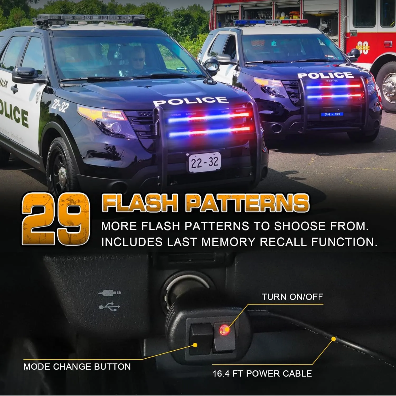 XRIDONSEN 2PCS 24 inch Truck Grill Police Lights Strip 288 LED Red Blue Emergency Strobe Lights Flashing Warning Hazard Caution Safety Grille Lights w/Waterproof Tube for Vehicles Trucks Pickup SUV