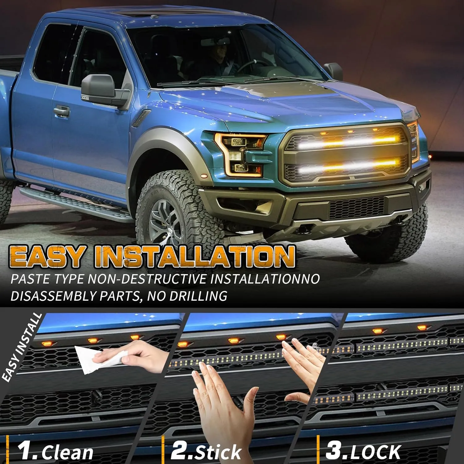 XRIDONSEN 2PCS 24 inch Truck Grill Strobe Lights Strip 288 LED Emergency Tailgate/Rear window/Grille Lights Amber White Flashing Warning Caution Safety Lights for Tow Plow Trucks Construction Vehicles