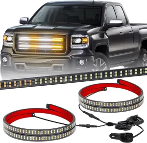XRIDONSEN 2PCS 24 inch Truck Grill Strobe Lights Strip 288 LED Emergency Tailgate/Rear window/Grille Lights Amber White Flashing Warning Caution Safety Lights for Tow Plow Trucks Construction Vehicles