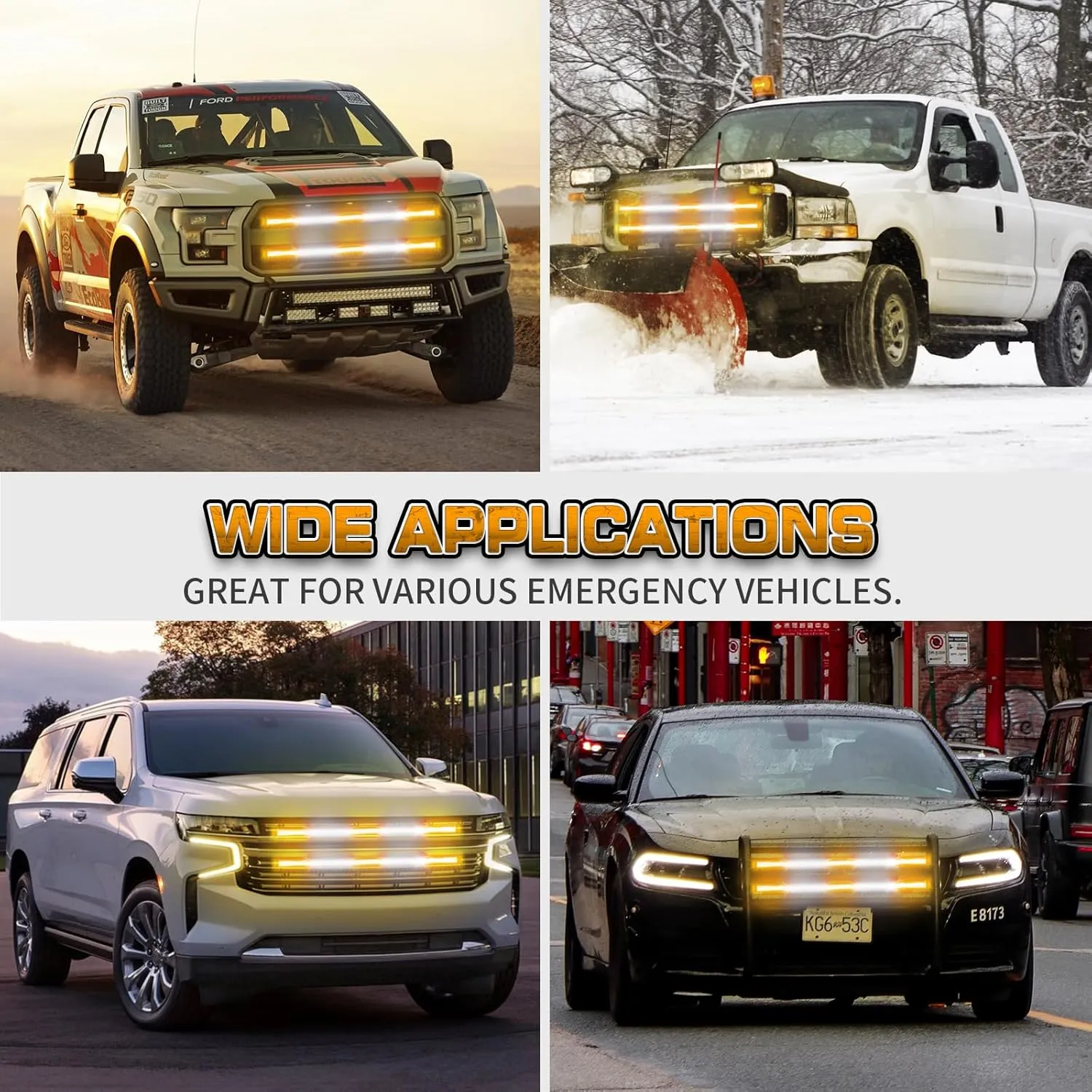 XRIDONSEN 2PCS 30 inch Truck Grill Lights Strip 360 LED Strobe Lights Amber White Grille/Tailgate/Rear window Emergency Flashing Warning Safety Caution Lights for Tow Plow Trucks Construction Vehicles