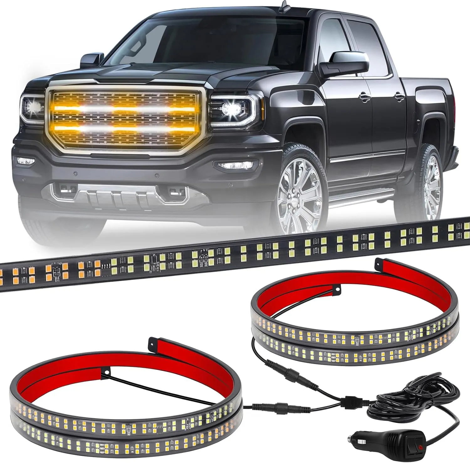 XRIDONSEN 2PCS 30 inch Truck Grill Lights Strip 360 LED Strobe Lights Amber White Grille/Tailgate/Rear window Emergency Flashing Warning Safety Caution Lights for Tow Plow Trucks Construction Vehicles