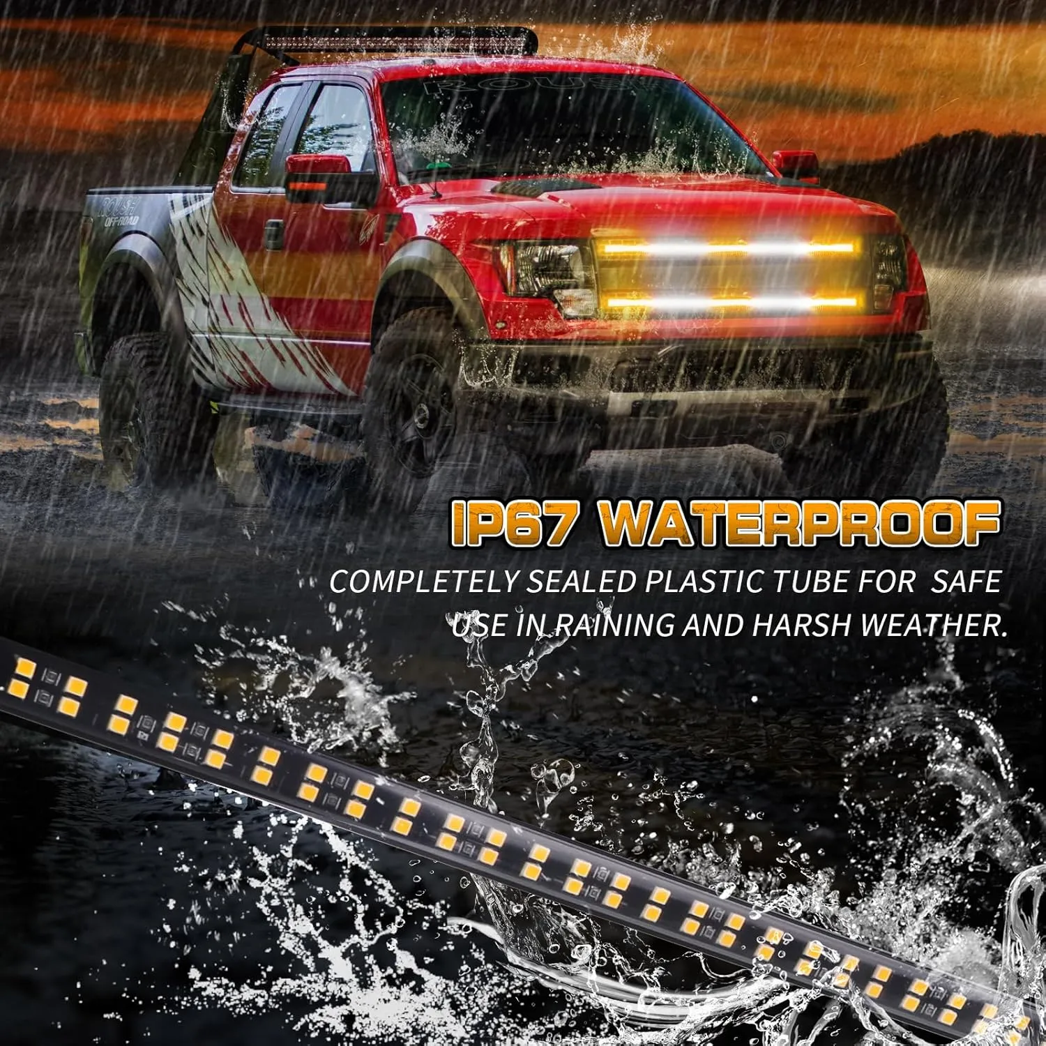 XRIDONSEN 2PCS 30 inch Truck Grill Lights Strip 360 LED Strobe Lights Amber White Grille/Tailgate/Rear window Emergency Flashing Warning Safety Caution Lights for Tow Plow Trucks Construction Vehicles