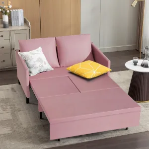XSPRACER 3-in-1 Convertible Sleeper Sofa, Loveseat Sofa Couch with Pullout Bed and Storage for Living Room, Bedroom, Balcony, RV, Flannel, Pink