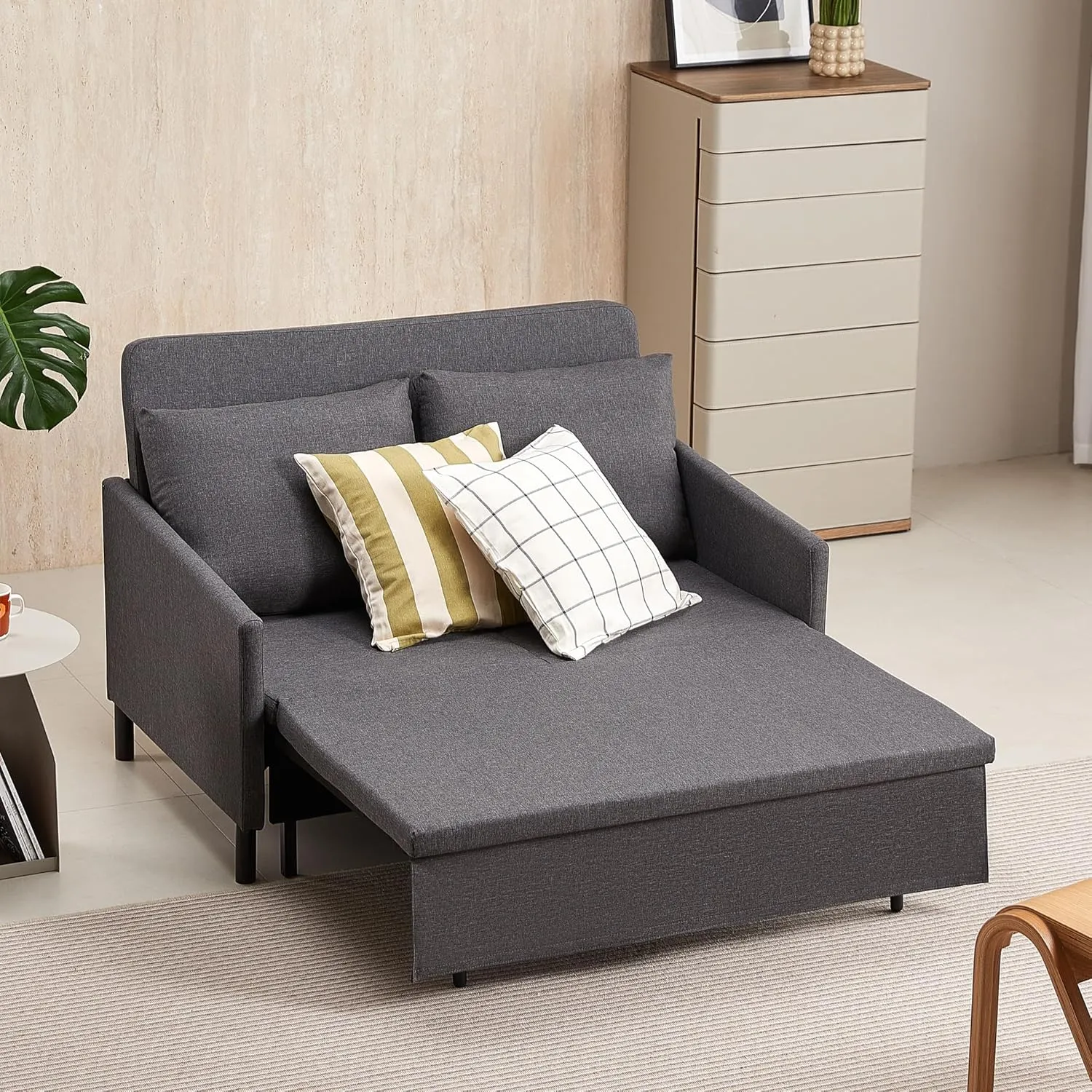 XSPRACER 3-in-1 Convertible Sleeper Sofa, Loveseat Sofa Couch with Pullout Bed and Storage for Living Room, Bedroom, Balcony, RV,Dark Gray