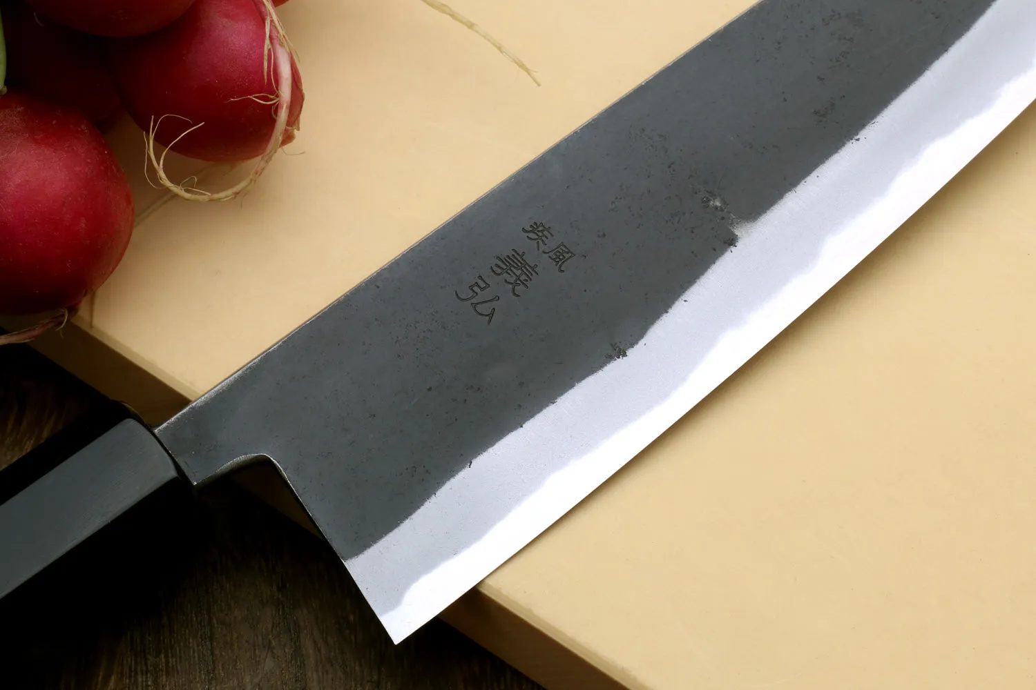 Yoshihiro High Carbon Blue Steel #2 Kurouchi Santoku Japanese Multipurpose Knife with Ebony Wood Handle
