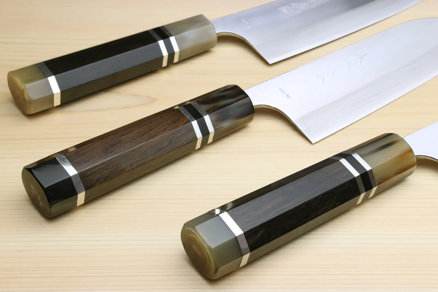 Yoshihiro High Speed Steel HAP40 3-Set with Octagonal Ebony Wood Handles with Triple Ring