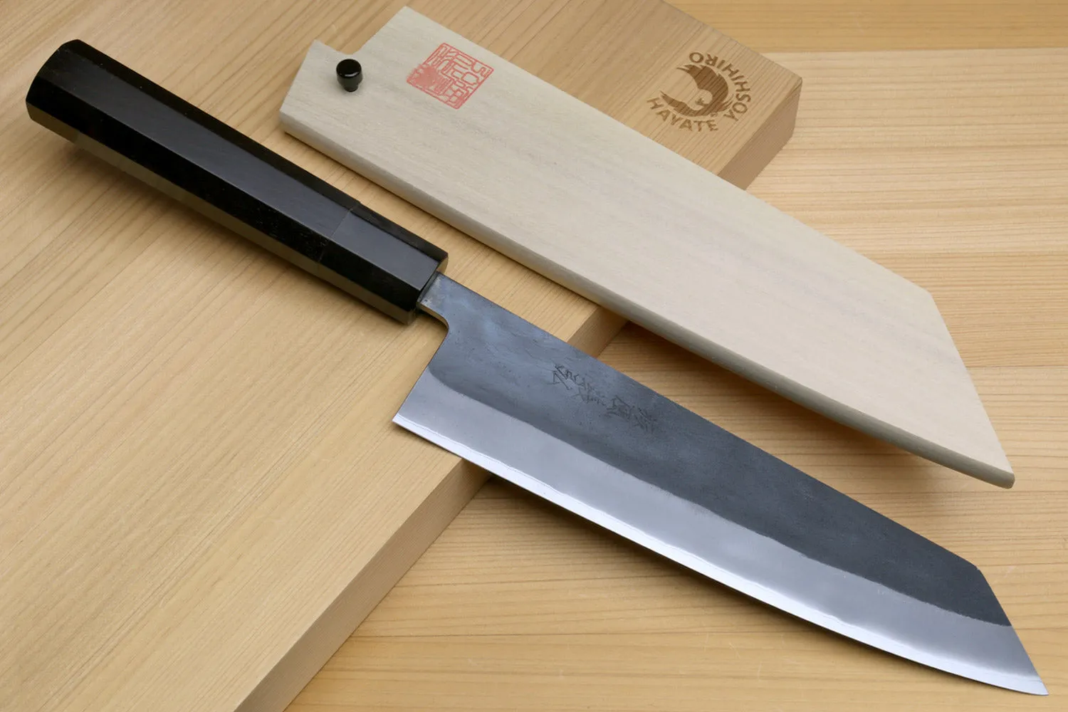 Yoshihiro Kurouchi Black-Forged Blue Steel Stainless Clad Kiritsuke Multipurpose Chef Knife (Ebony Handle)