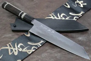 Yoshihiro Mizu Yaki Honyaki Shiroko White Steel #2 Mirror Polished Kiritsuke Japanese Multipurpose Knife with Triple Nickel Silver Ring Ebony Handle