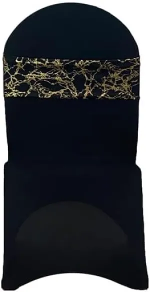 YOUR CHAIR COVERS - Stretch Spandex Chair Bands - Black with Gold Marbling (Pack of 10), Universal Elastic Bands for Banquet, Party, Hotel Event Decorations