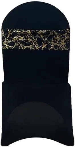 YOUR CHAIR COVERS - Stretch Spandex Chair Bands - Black with Gold Marbling (Pack of 10), Universal Elastic Bands for Banquet, Party, Hotel Event Decorations