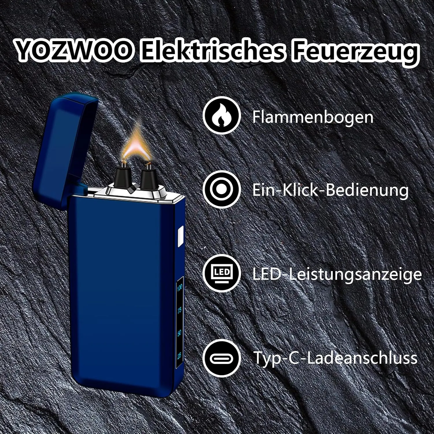 YOZWOO Electric Lighter Rechargeable Type-C Electronic Lighters Plasma Arc Lighter Windproof Lighters Big Flame Lightre with Smart Switch Fine Gift Box as The Best Gift for Friends (Ice Blue)