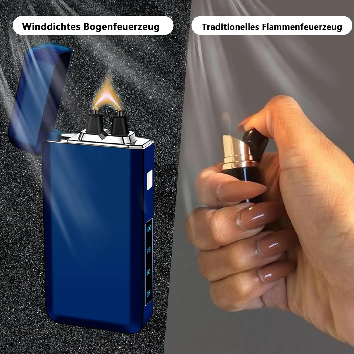 YOZWOO Electric Lighter Rechargeable Type-C Electronic Lighters Plasma Arc Lighter Windproof Lighters Big Flame Lightre with Smart Switch Fine Gift Box as The Best Gift for Friends (Ice Blue)