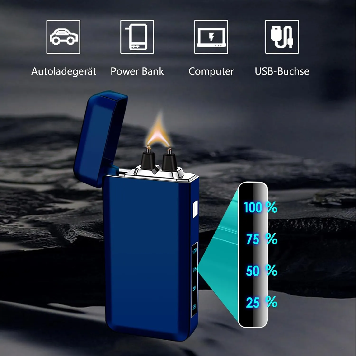 YOZWOO Electric Lighter Rechargeable Type-C Electronic Lighters Plasma Arc Lighter Windproof Lighters Big Flame Lightre with Smart Switch Fine Gift Box as The Best Gift for Friends (Ice Blue)