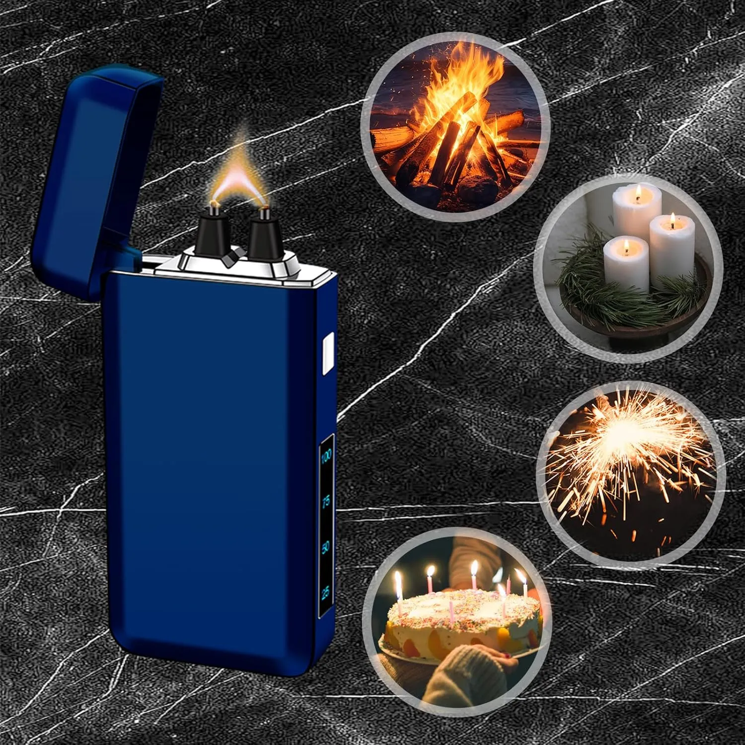 YOZWOO Electric Lighter Rechargeable Type-C Electronic Lighters Plasma Arc Lighter Windproof Lighters Big Flame Lightre with Smart Switch Fine Gift Box as The Best Gift for Friends (Ice Blue)