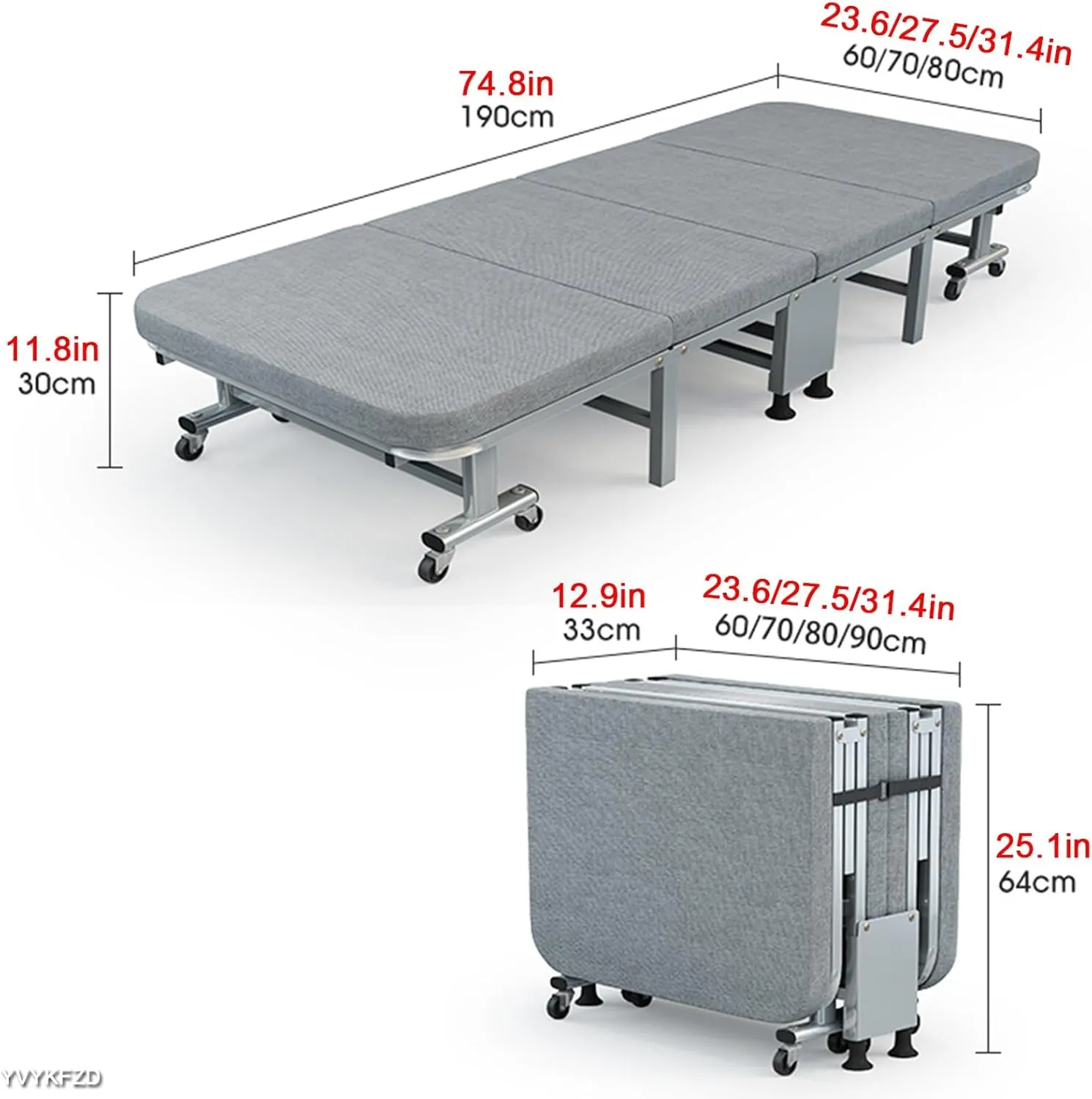 YVYKFZD Folding Camping Cot, 6-Position Camping Bed for Adults, Portable Sleeping Cots with Mattress Supports 330 lbs, for Camping Tent Office Outdoor Travel (Size : 190x60x30cm)