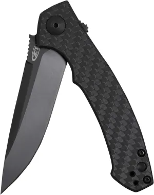 Zero Tolerance 0450CF; Folding Knife with 3.25” DLC-Coated S35VN Stainless Steel Blade, All-Black Carbon Fiber and Titanium Handle Scales, KVT Ball-Bearing Opening, Frame Lock, Pocketclip; 2.45 OZ.
