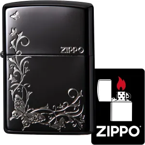 Zippo 2BKS-BUT Windproof, Brass Lighter, Butterfly, with Special Stickers, Black
