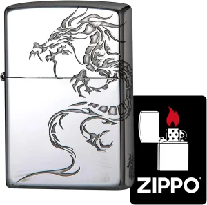 Zippo 2SI-DR2 Windproof, Brass Lighter, Double Sided Dragon, Includes Special Stickers, Silver